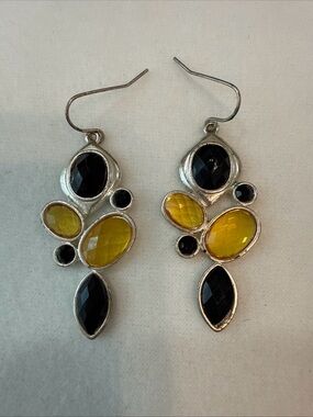 Yellow & Black Faceted Drop Earrings - Fashion Jewelry